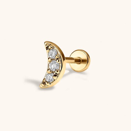 Pave Moon Push Pin Flat Back Earring