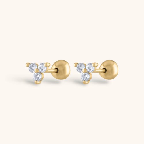 Crystal Trinity Ball Back Earrings in 14k Gold